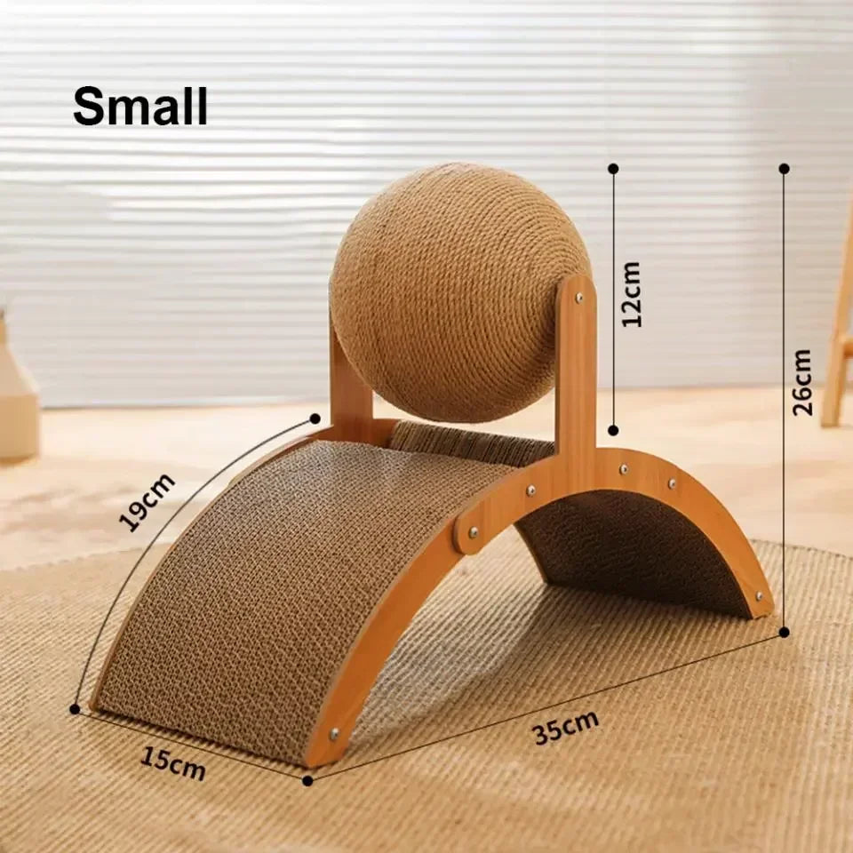 2 In 1 Cat Scratching Ball & Bridge Wooden Sisal Scratch Board Pad
