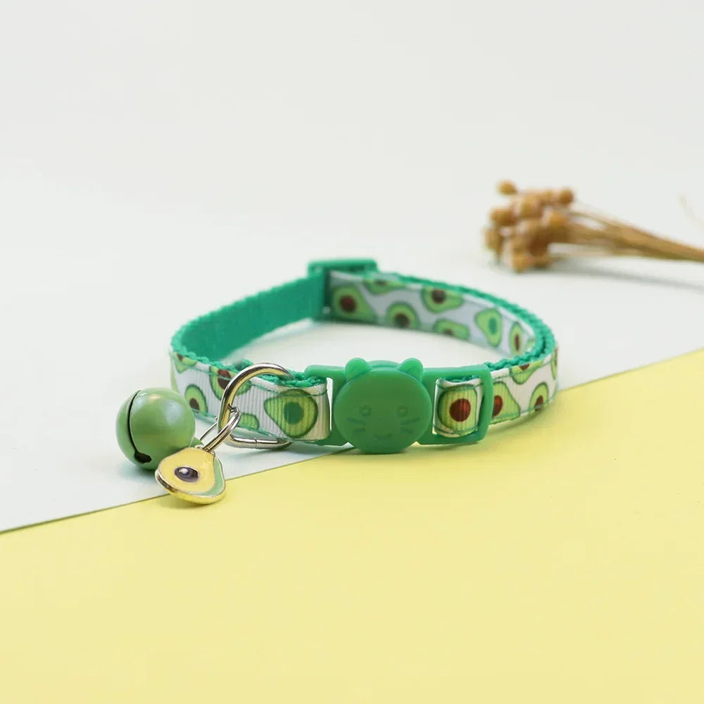 Pet Adjustable Fruit Print Cat Collar with Bell  Small Dogs Puppy Kitten
