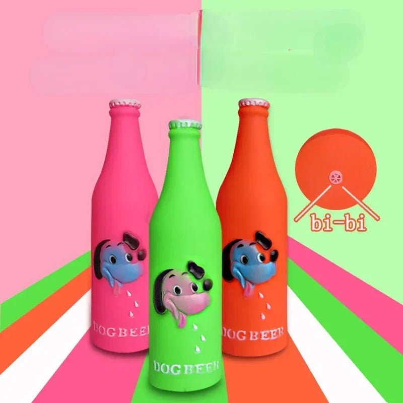 Pet Silicone Beer Bottle Brother Dog Pattern Squeaky Toy