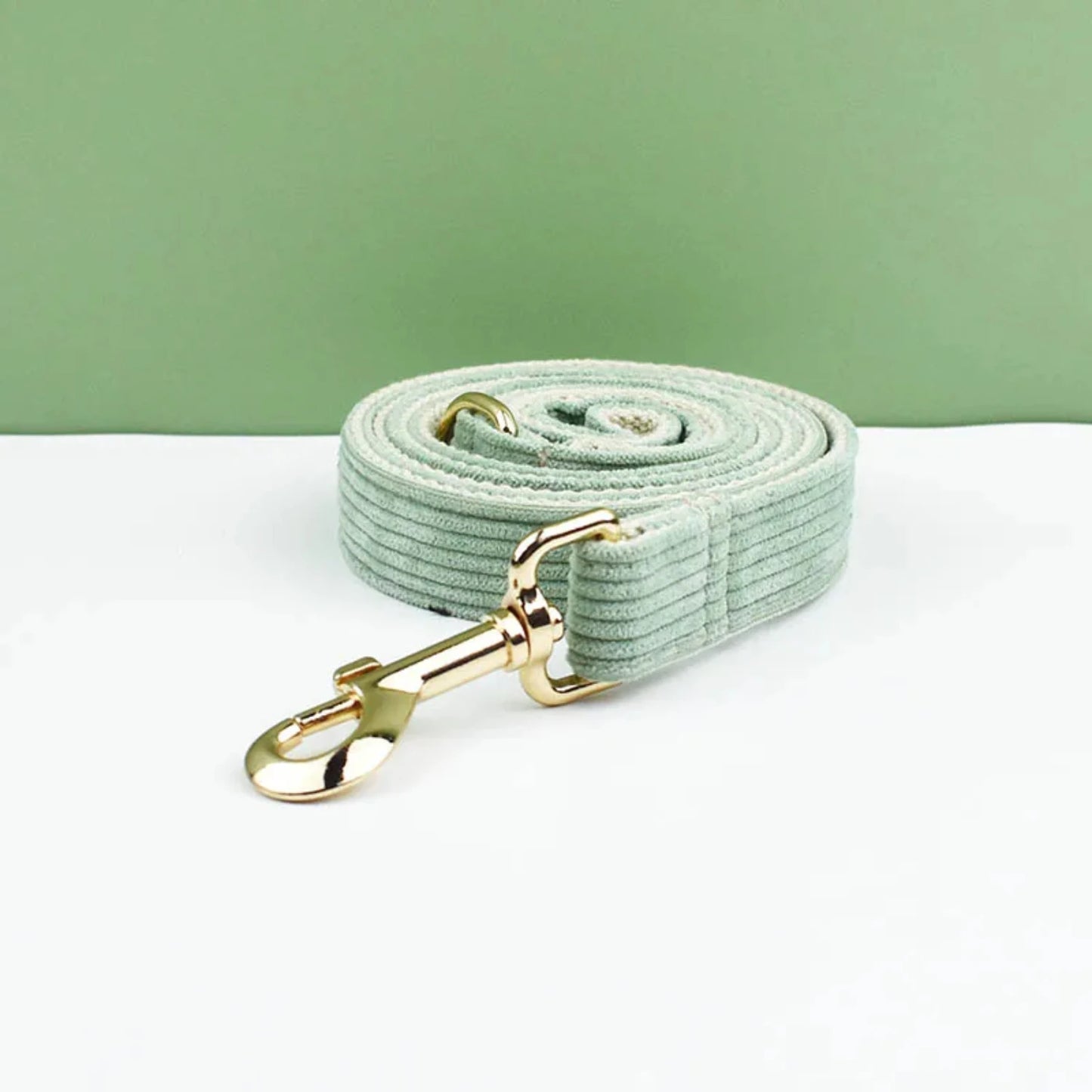 Light Green Corduroy Collar And Leash Set  Engraved Nameplate