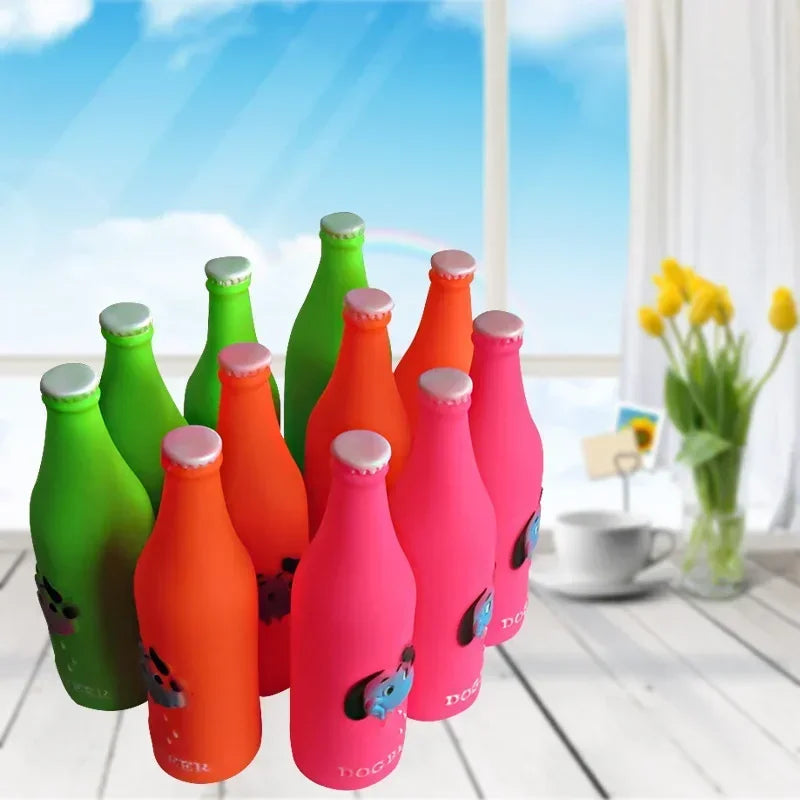 Pet Silicone Beer Bottle Brother Dog Pattern Squeaky Toy