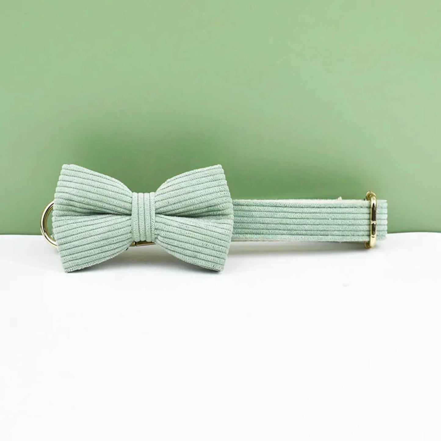 Light Green Corduroy Collar And Leash Set  Engraved Nameplate