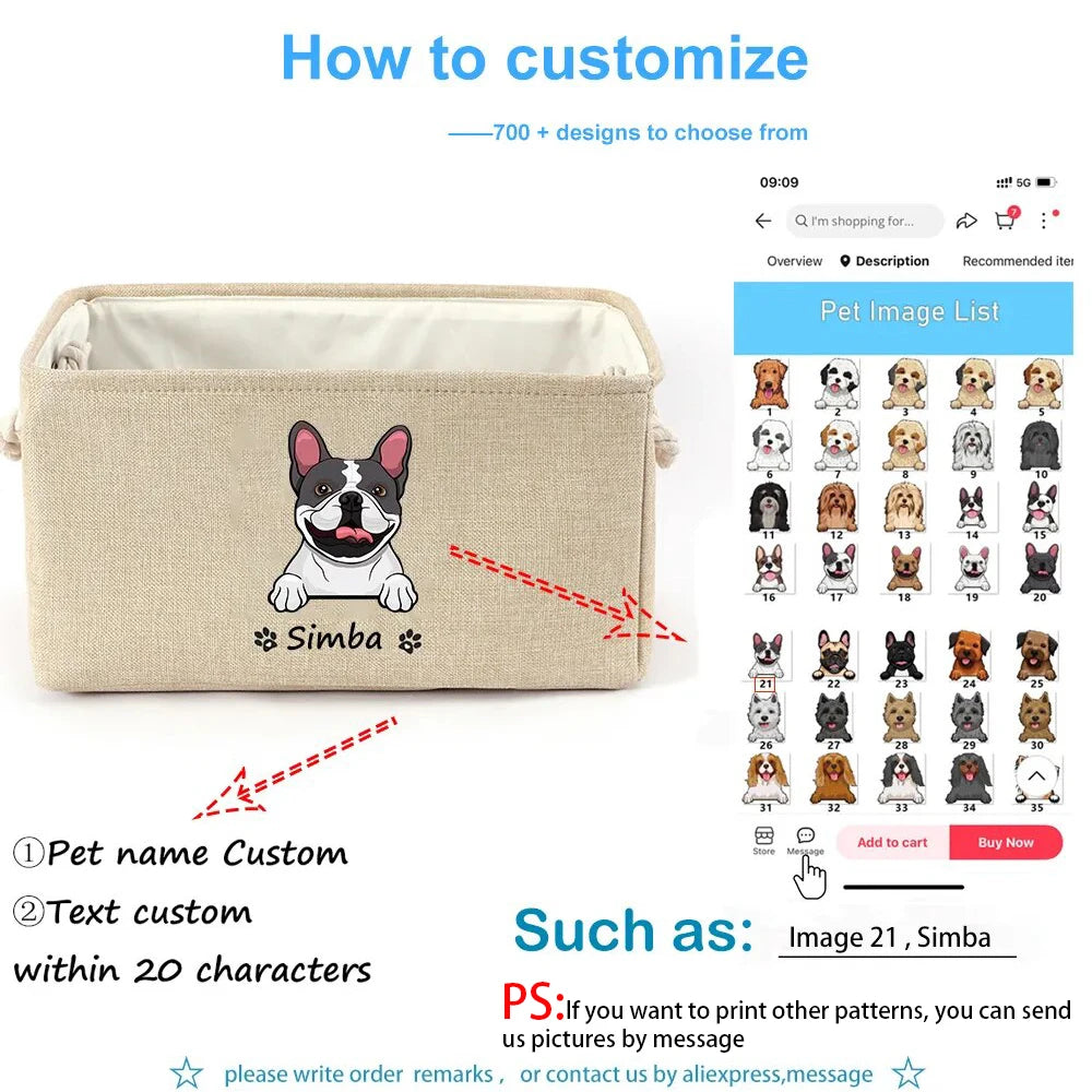 Personalized Pet Image Name Pet Toy Storage Basket