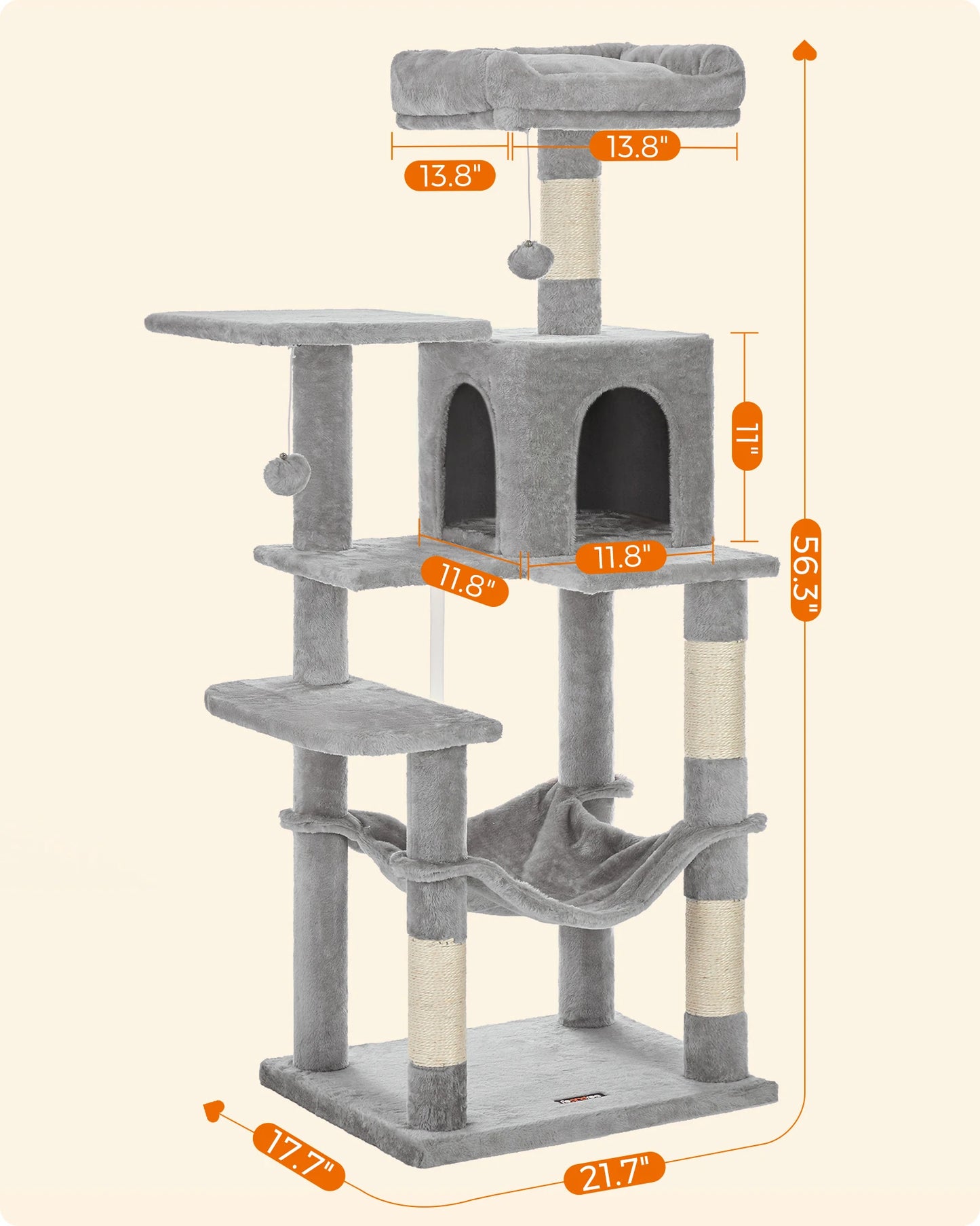 5 Level Cat Tower Condo with 4 Scratching Posts, 2 Perches, Hammock, Cave