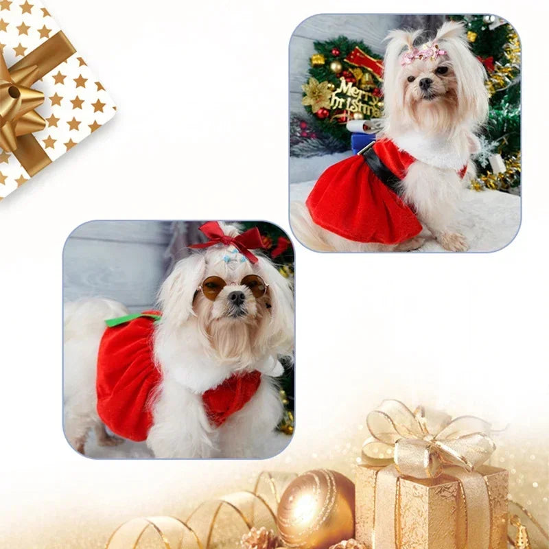 Red Christmas Pet Dress Skirt Warm Costume