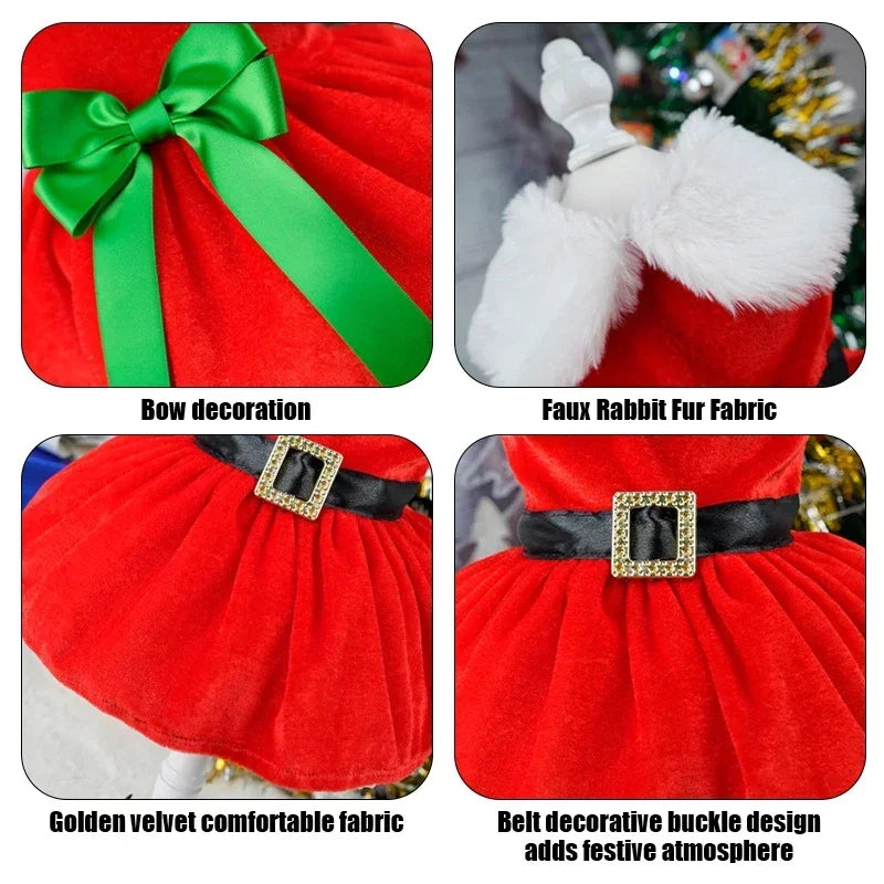 Red Christmas Pet Dress Skirt Warm Costume