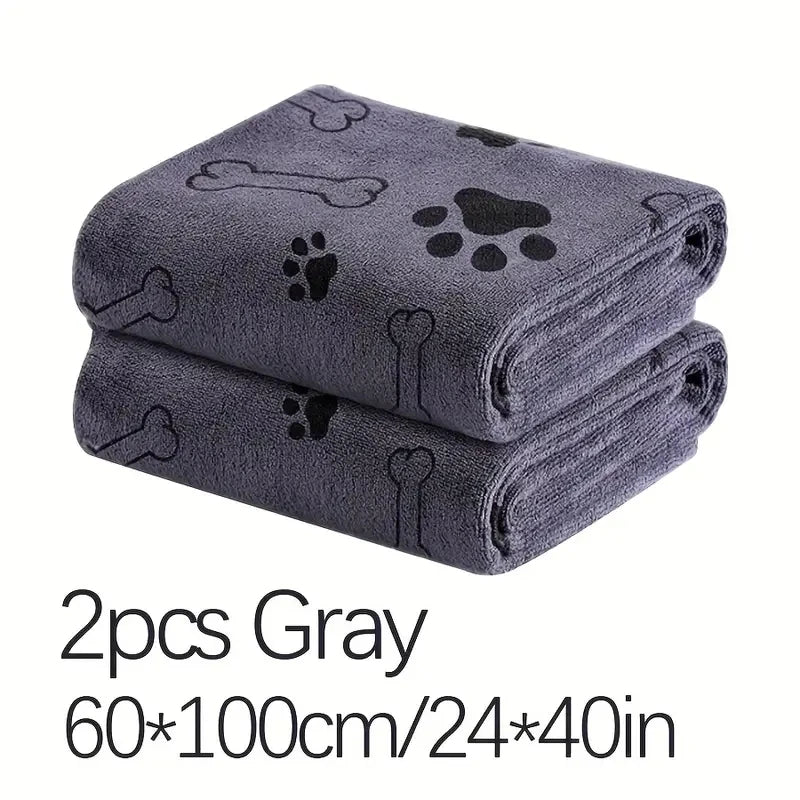 2pcs Soft Microfiber Pet Print Drying Pet Bath Towels