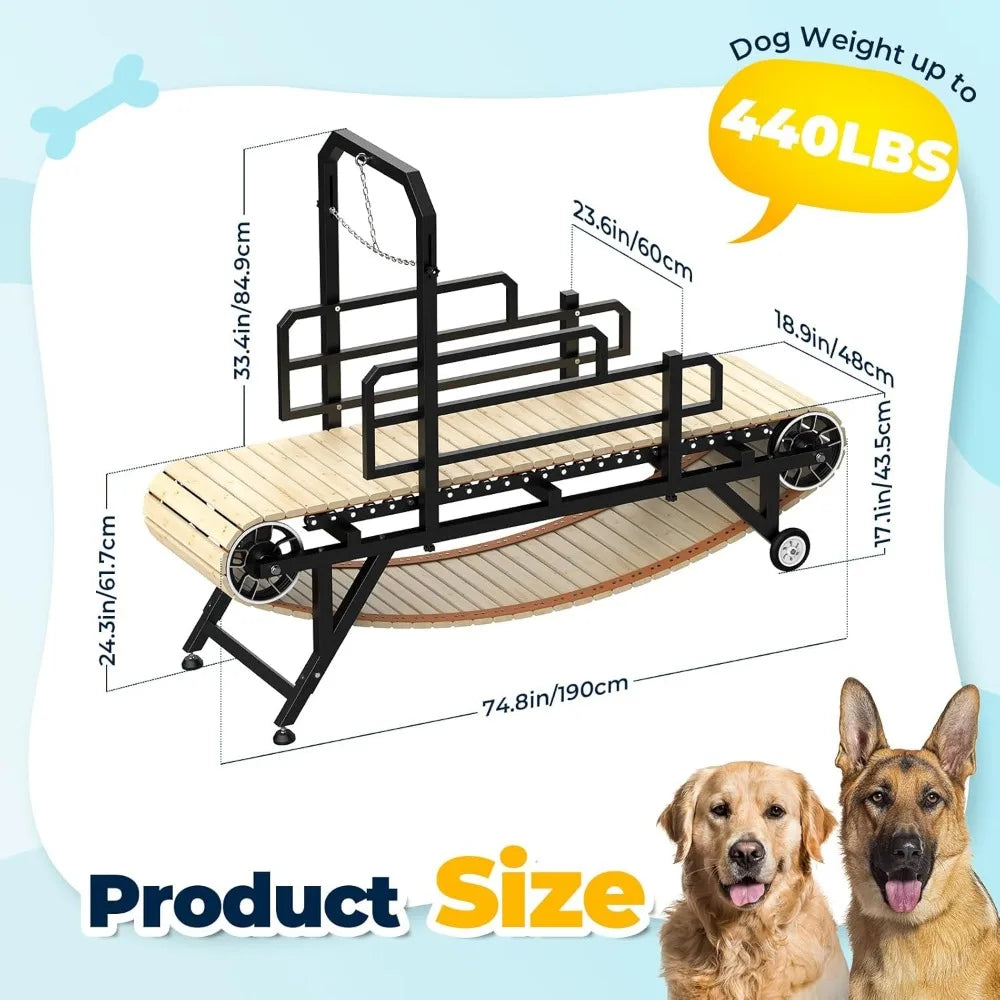 75" Large Dog Treadmill, 4 Level Adjustable Easy to Move Indoor