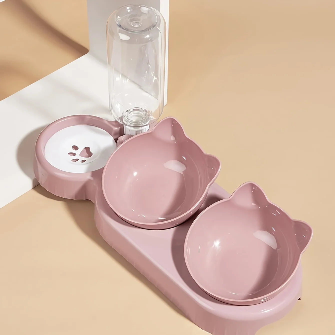 Pet Bowls With Water Dispenser , 3 In 1 Cat Ear Design