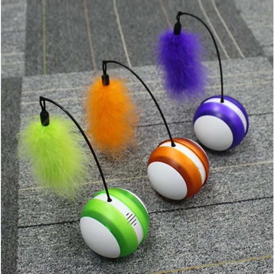 Cat Automatic 360-degree Self Rotating LED Feather and Ball Toy