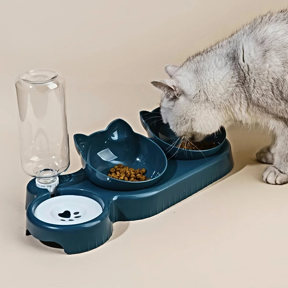 Pet Bowls With Water Dispenser , 3 In 1 Cat Ear Design