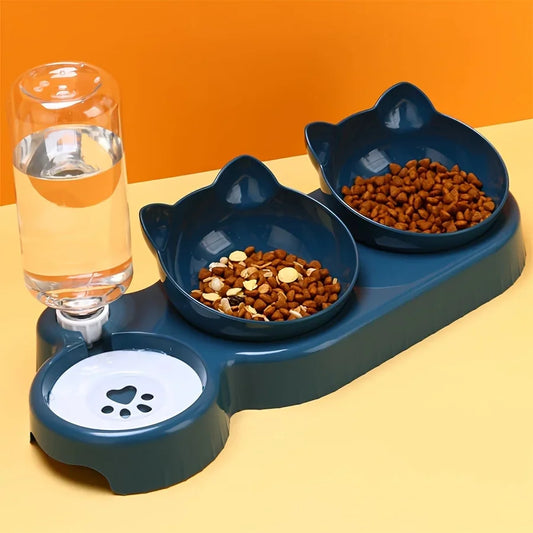 Pet Bowls With Water Dispenser , 3 In 1 Cat Ear Design